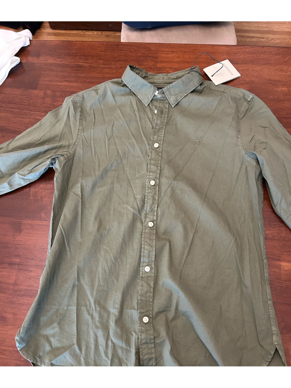 All saints large green button down